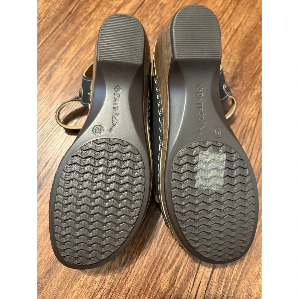 Patrizia by Spring Step Shantay Navy Blue Wedge Slingback Sandals Womens 10